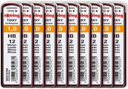rotring Tikky | 1.0mm | HB | Hi-Polymer Leads for Mechanical Pencils | Pack of 10 | Each Pack Contains 12 Leads Lead Pointer