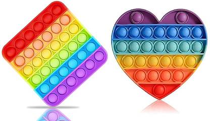 TITIRANGI Pop It Fidget Toys for Kids Silicon Stress Relief Educational Toy Push Pop Bubble Fidget Sensory Toy Best Gift Joy Toy for Kids Adults Multicolored (Square and Heart)