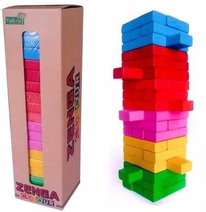 AKKI Wooden Blocks 54 Pcs Challenging Color Tumbling Tower, Zenga Toy (Color Zenga)