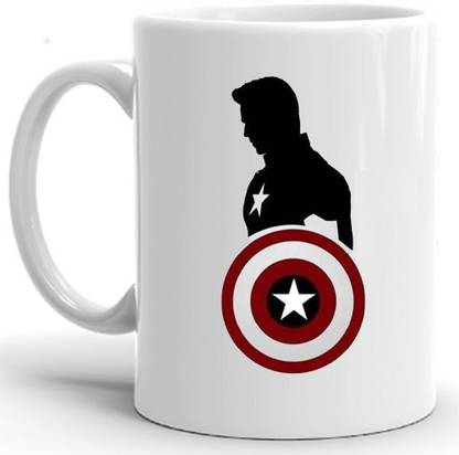 Haridra Exports Marvel Superhero Captain America Printed Large White Ceramic Cup With Handle For Marvel Lovers | Fans | Friend | Brother | Sister | - High Quality Printed Ceramic Coffee Mug