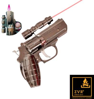 ZVR 2 In 1 Metal Gun Shaped Cigarette Lighter + Red Laser Light|Lighter Small Pocket Portable Slim Premium Quality | Red Laser Pointer Gun Pocket Lighter