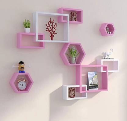TFS Wall Mount Intersecting Wall Shelves Set of 9 Display Unit MDF (Medium Density Fiber) Wall Shelf