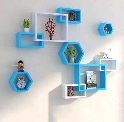 TFS Wall Mount Intersecting Wall Shelves Set of 9 Display Unit MDF (Medium Density Fiber) Wall Shelf
