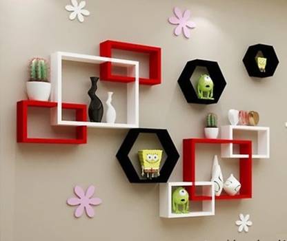 TFS Wall Mount Intersecting Wall Shelves Set of 9 Display Unit MDF (Medium Density Fiber) Wall Shelf