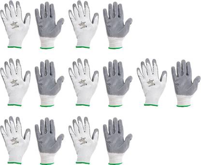 Techtion Nitrilon Multipro White-Grey Half-Dip Coating Safety Gloves Pack of 7 Pairs L Nitrile  Safety Gloves