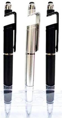 Gupta High Quality Stylus 3 in 1 Ballpoint Function Stylus Writing Pen with Mobile Stand Holder & Screen Wipe for All Android Touchscreen Mobile Phones and Tablets Set of 3 (Black & Grey) Stylus
