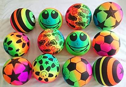 Amazing 12 pcs Rainbow 8 inches Bouncing Ball Neon Color Rubber Inflatable ball Handball