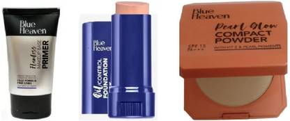 BLUE HEAVEN Flawless Makeup Base Primer & Oil control panstick & Pearl Glow Compact Powder