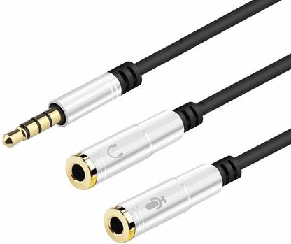RuhZa AUX Cable 0.5 m 3.5mm Jack Headphone Mic Audio Y Splitter Cable 1 Male to 2 Female with Separate Headset / Microphone Adapter