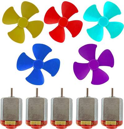 gobagee 5Pcs 3V to 9V DC Small Size Toy Motor + 5 Pcs Toy Motor Fan (Multicolor)