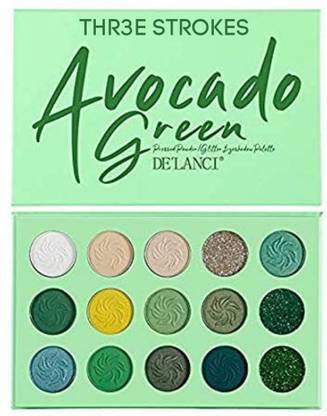 THR3E STROKES DE'LANCI Avocado Green Eyeshadow Palette 15 Color,Highly Pigmented Eyeshadow Makeup Palette Matte Shimmer Glitter Eye Shadow, Long Wear Vegan Cruelty (Avocado Green) 30 ml