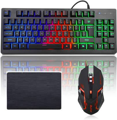 MFTEK RGB 87 Keys Gaming USB Wired Rainbow Keyboard and Backlit Mouse Combo Set for Laptop PC Computer Game and Work Wired USB Standard Gaming Keyboard Compatible with Desktop, Laptop, Mac