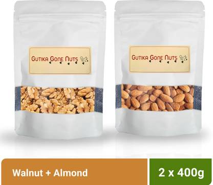 Gutika Gone Nuts Premium Dry Fruits Combo Pack Almond + Walnut (400gms each) Almonds, Walnuts