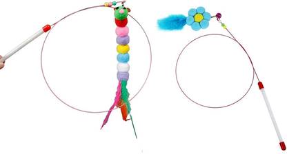 PETS EMPIRE Cat Teaser Wand Toy Set, Cat Feather Toys, Funny Cat Teaser Wand Toys in Colorful Feather Toys for Exercising Kitten or Cat (Pack of 2 ( Combo B )) Plastic Training Aid For Cat