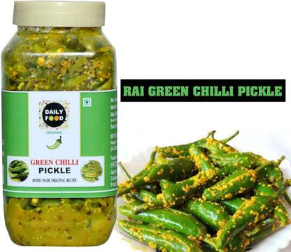 Daily Food Homemade Organic Natural Dry Rai Green Chili Pickle Hari Mirch Ka Achar (400gm) Green Chilli Pickle