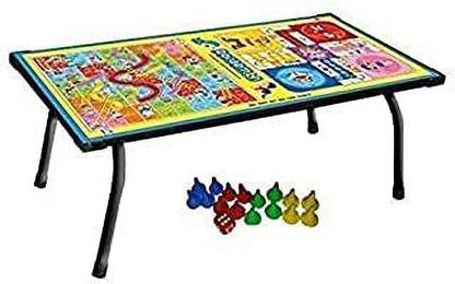 Yellow Star multi color table ludo & snakes ,wood material , 51 cm,2 In 1 Kids Board Game Table Ludo, Snake & Ladder Support Table and Multipurpose Table. kids is very in joy game  - 51 cm