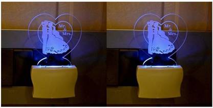 1st Time 3D Illusion Effect Mr. & Mrs. Multi Colour LED Night Lamp, Set Of Two, -K147 Night Lamp