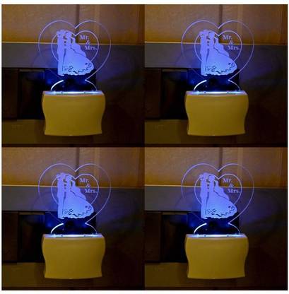 1st Time 3D Illusion Effect Mr. & Mrs. Multi Colour LED Night Lamp, Set Of Four, -K148 Night Lamp