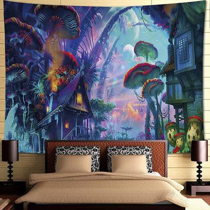HASTHIP Polyester Sunset Forest Tree Mountain Psychedelic Nature Landscape Tapestry Wall Hanging (Aqua, 51"X59")