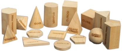 MATHWORLD 3 D solid geometric shape set of 16 pcs small size with wooden storage box Wooden Geometric Object