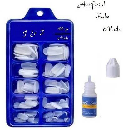 J & F Empress Curve 100 Artificial Nails With Glue White