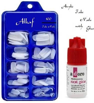 Alkaf Best Quality Artificial Empress Curve 100 Tips Fake Nails With Glue White