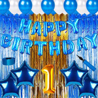 SHAILJA ENTERPRISES 1st Happy Birthday Combo(Pack Of 73) BLUE