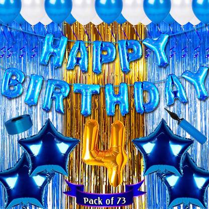 Shopperskart presents Fourth/4th Happy Birthday Combo/Kit Pack Material Party Decorations (Pack Of 73) BLUE