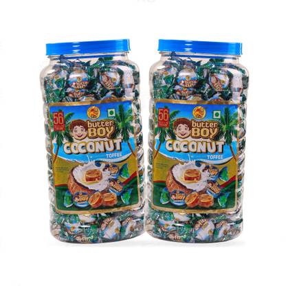 Sher Butter Boy Coconut Toffee | Nariyal Flavour Toffee for Special Occasion | 200 Candies in Each Jar|Pack of 2 Goodness of Coconut with Richness of Butter / 1800gms Nariyal Candy