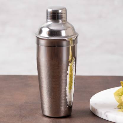 nestroots Silver Cocktail Mocktail Shaker Mojito Shaker with Strainer Margarita Blender (Designer- Silver) 25 Ounce/750 ml Sugar Shaker 750 gm