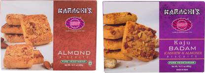 KARACHI BAKERY Almond Biscuits 400gm and Kaju Badam Biscuits 400gm Bakery Biscuit