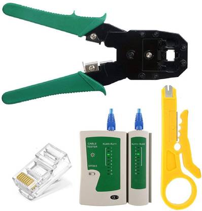Sadow Combo of 100 Pieces RJ45 LAN Plug, RJ45 lan Tester and Crimping Tool 3 in 1 Combo Set Cordless Crimper