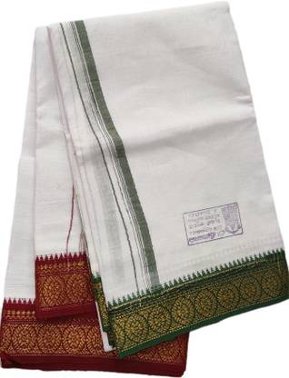 BBR 100% Original Pure Cotton White Plain Lungi Pack of 2 (Size: 2 Meters Each) With Two Side Zari Border Men Dhoti