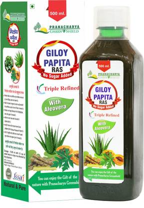 Pranacharya Greenshield Giloy Papita Juice with Tulsi, Aloevera & Punarnava for Immunity booster | Pure & Natural