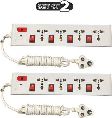 DecorSecrets Combo 4+4 Extension Board Indian Sockets, Extension Cord Cable, Individual Switches with Led Indicator, 1 Extra Fuse & 3 pin Plug, Switch Board,(2.5 Meter Long Wire) 6 A Three Pin Socket