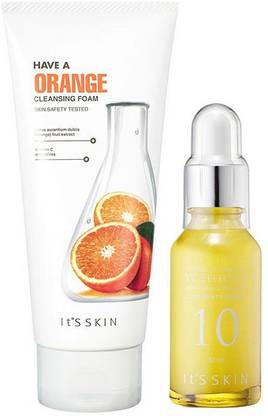 It'S SKIN Power 10 Formula VC Effector Ampoule Serum 30ml with Have A Orange Cleansing Foam 150ml- Vitamin C & Green Tea Extract Freckles and Blemishes - Moisturizing Serum