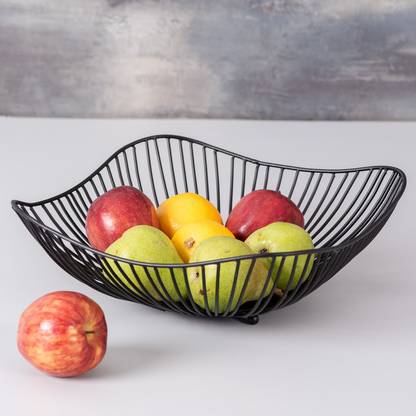 nestroots Fruit Basket Kitchen Stand vegetable basket rack stand for kitchen | Round Net baskets for storage Metal basket fruit stand storage baskets for kitchen Wave Design ( BLACK ) Iron Fruit & Vegetable Basket