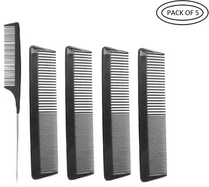 E-DUNIA 1 Pin Rat Tail Sectioning Partition Comb with 4 Half Coarse and Half Fine General Grooming Comb, Black [Pack of 5]