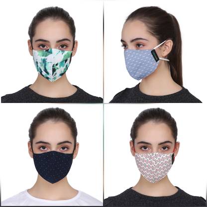 Colormode 100% Premium Cotton 3 Layer Reusable Face Mask with Nose Wire|Super Soft Adjustable Head Loops for Women|Printed,Washable upto 50 washes|Highly Breathable, Soft and Comfortable (Pack of 4) CM-WM-H031 Reusable, Washable Cloth Mask