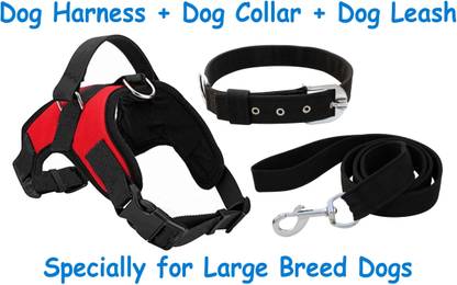 S.Blaze Dog Belt Combo of Red Dog Harness with Black Dog Collar & Leash Specially for Large Breeds Dog Harness & Leash