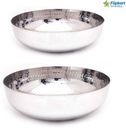 Flipkart SmartBuy 16 CM & 19 CM Stainless Steel Heavy Bottom Kadai Kadhai Cookware for Cooking Hammered Tasla/Heavy Bottom Cookware/Kadai/Kadhai for Kitchen/Utensils for Cooking, Deep Frying MATHAR/HAMMRED TASLA/TASLA 18 Gauge Life TIME GURANTEE Hammered Tasla/Kadhai (Without Handle) Serving Food cooking Kitchen Utilise Vassels Kadhai Work Decorative Mixing Bowls Stainless Steel Disposable Mixing Bowl Kadhai Kadhai 16 cm, 19 cm diameter 1 L, 1.5 L capacity