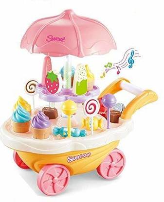 XIZOEN Mini Sweet Cart Ice Cream Trolley Dessert with Vending Play Set Toys for Kids