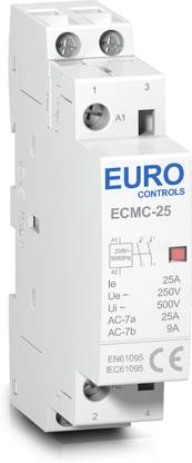 Euro Controls Modular Power Contactor ECMC-25-2NO PC 25 Amps Volts 220 AC 2 Pole 2 NO Copper coil heavy duty Low switching noise Din mounting compact size Power Contactor Wire Connector