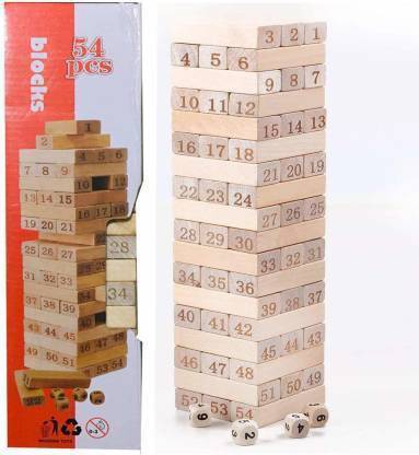Wild Panda Zenga wooden numbered block toy stacking toy Natural wood color Wooden 54 pieces Building Block Dominoes, Party Game, Tumbling Tower Jenga Game. Lego toy
