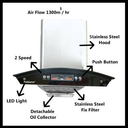 Fabiano NEW NOVA_ULTRA 1300m3/h A/C 60cm SS Chimney Auto Clean Wall Mounted Silver 1300 CMH Chimney