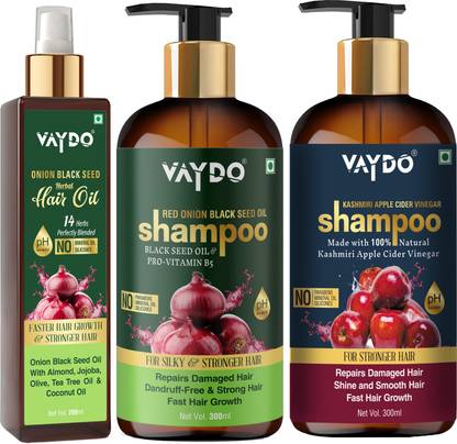 vaydo Red Onion Black Seed Oil Ultimate Hair Care Kit And With Kashmiri Apple cider vinegar For Hair Growth & Hair Fall Control, Stronger Hair, Moisturizes Hair, Promotes Hair Growth, Makes Your Hair Shiny - No Sulphate, No Parabens