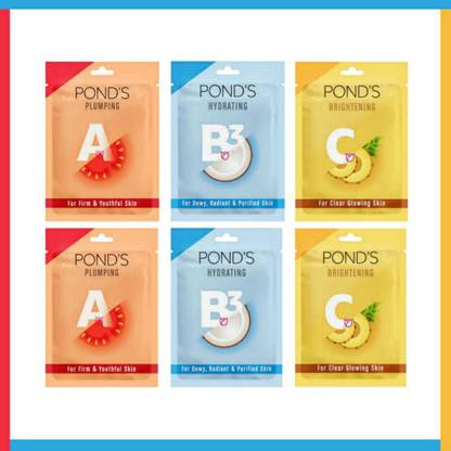 POND's A (Plumping) + B (Hydrating) + C (Brightening) Face Sheet Mask (6 Pc.)