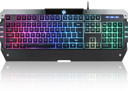 Enter USB gaming rainbow LED Keyboard APACHE with Ergonomic design and 104 keys(12 multimedia keys) and 25 Anti-Ghosting keys. Wired USB Standard Gaming Keyboard Compatible with Desktop, Laptop, Mac