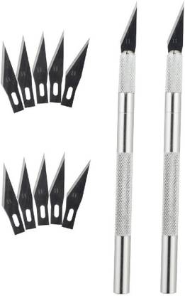 vadda bai Set of 2 Pcs Detail Pen Knife with 10 Interchangeable Sharp Blades Metal Grip Hand-held Paper Cutter