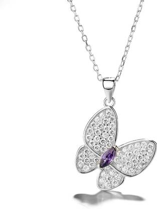 Silvero Jewellery Delicate Butterfly Pattern Rhodium Zircon Sterling Silver Pendant